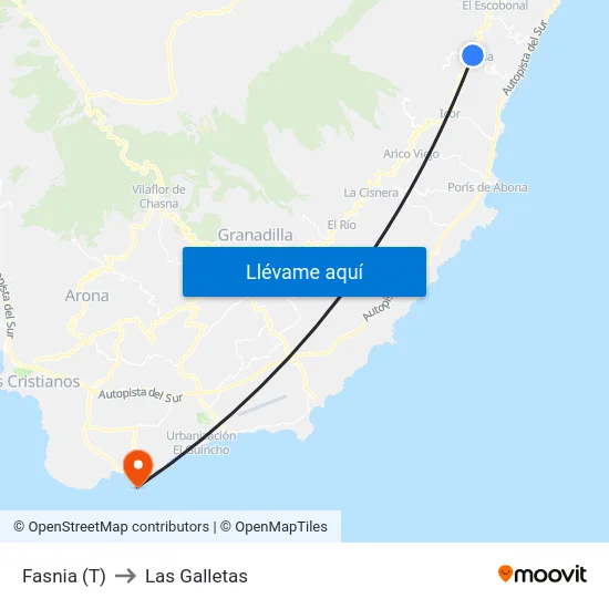 Fasnia (T) to Las Galletas map