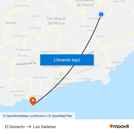 El Desierto to Las Galletas map