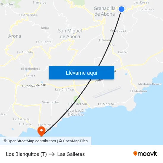 Los Blanquitos (T) to Las Galletas map