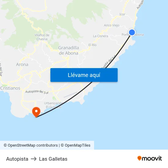 Autopista to Las Galletas map