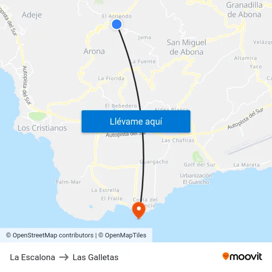 La Escalona to Las Galletas map