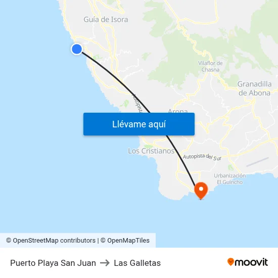Puerto Playa San Juan to Las Galletas map