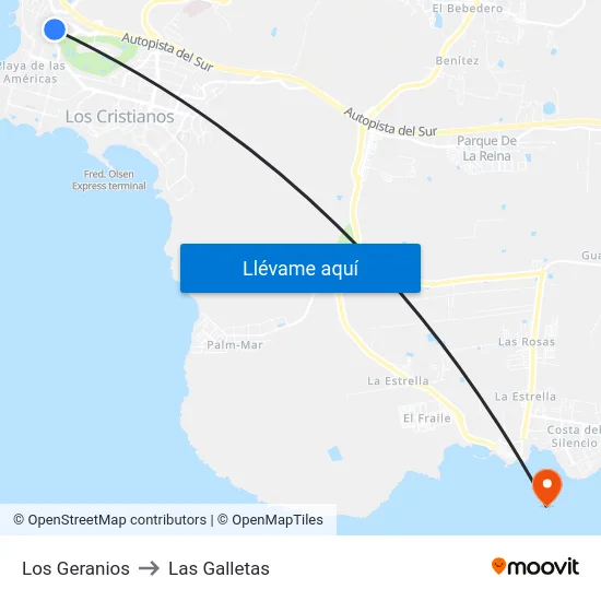 Los Geranios to Las Galletas map
