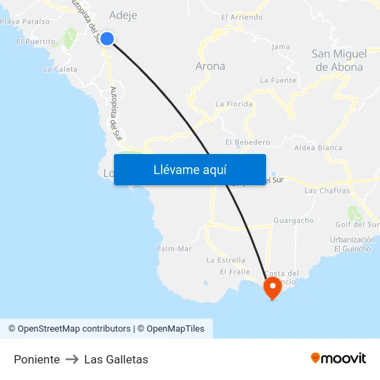 Poniente to Las Galletas map
