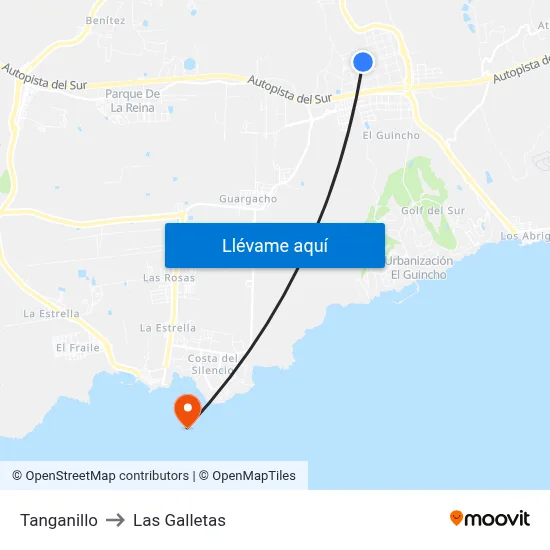 Tanganillo to Las Galletas map