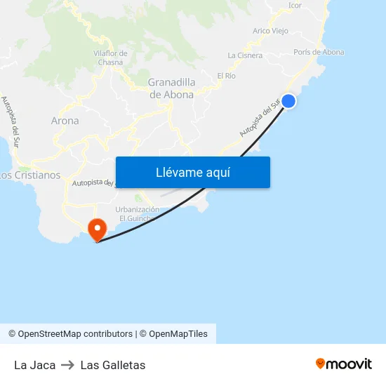 La Jaca to Las Galletas map
