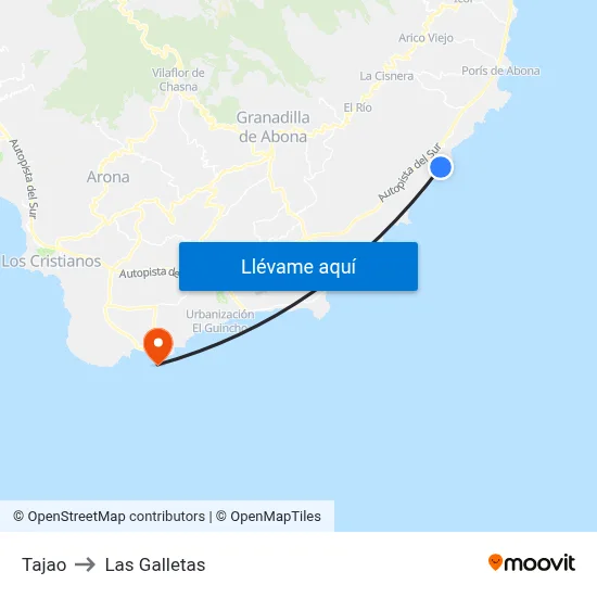 Tajao to Las Galletas map