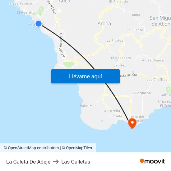 La Caleta De Adeje to Las Galletas map