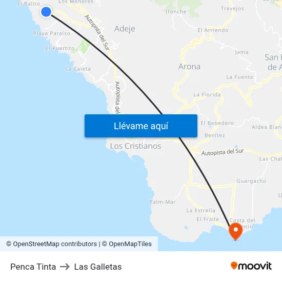 Penca Tinta to Las Galletas map