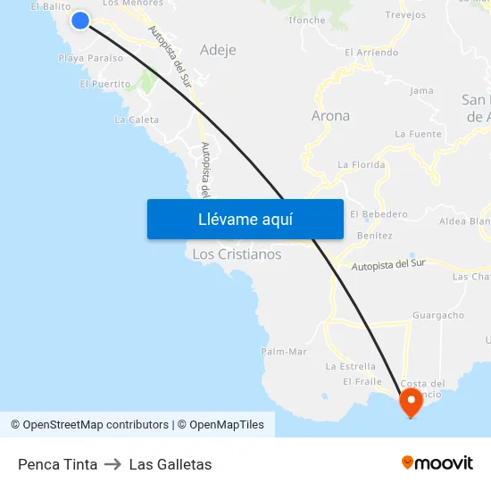 Penca Tinta to Las Galletas map