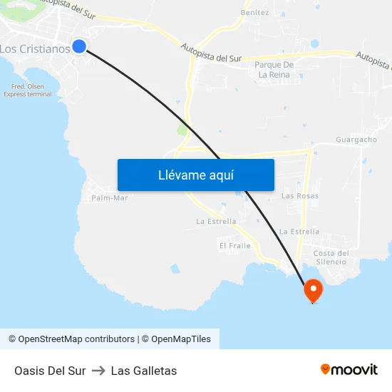 Oasis Del Sur to Las Galletas map