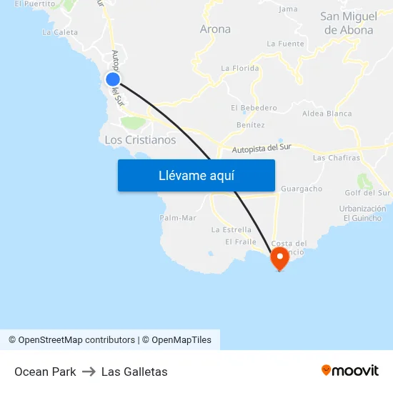 Ocean Park to Las Galletas map