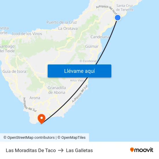 Las Moraditas De Taco to Las Galletas map