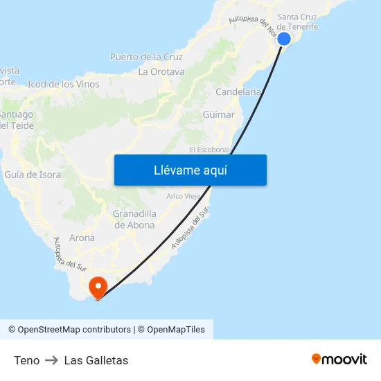 Teno to Las Galletas map