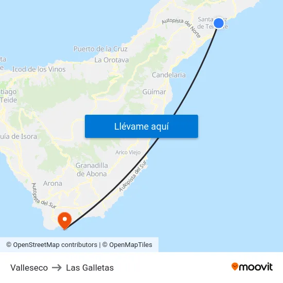 Valleseco to Las Galletas map