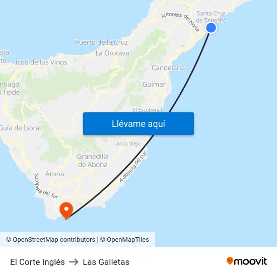 El Corte Inglés to Las Galletas map