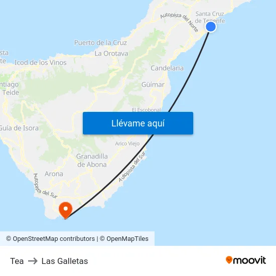 Tea to Las Galletas map