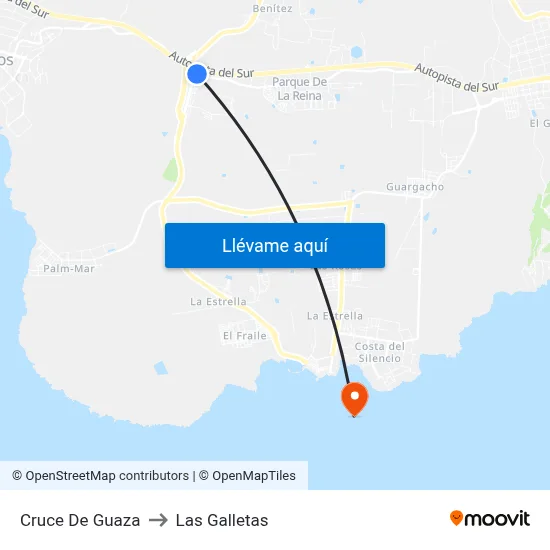 Cruce De Guaza to Las Galletas map
