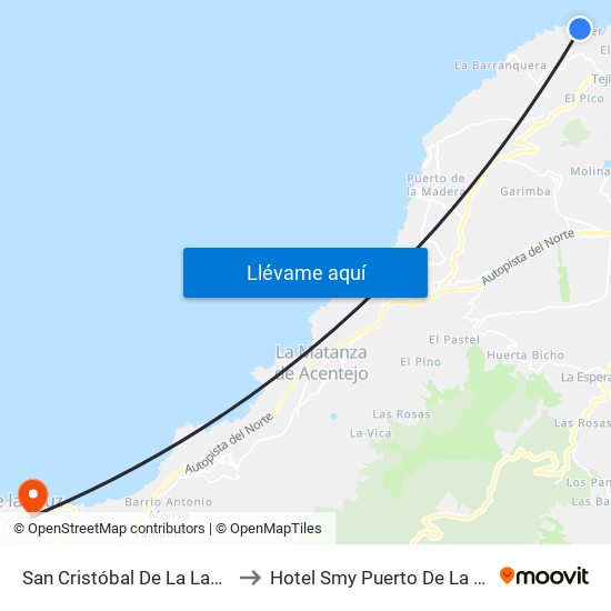 San Cristóbal De La Laguna to Hotel Smy Puerto De La Cruz map