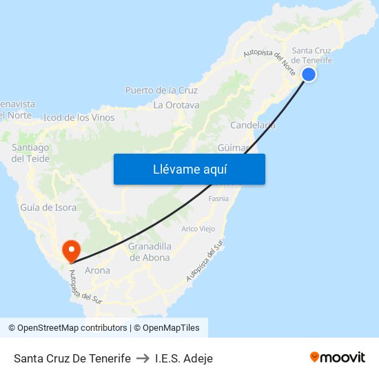 Santa Cruz De Tenerife to I.E.S. Adeje map
