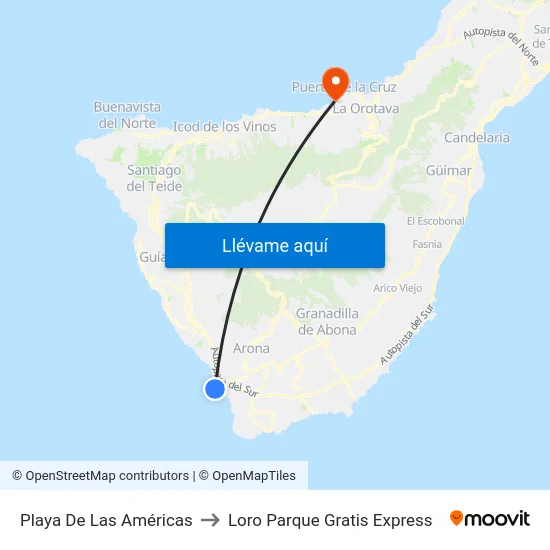 Playa De Las Américas to Loro Parque Gratis Express map