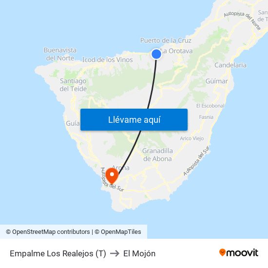 Empalme Los Realejos (T) to El Mojón map