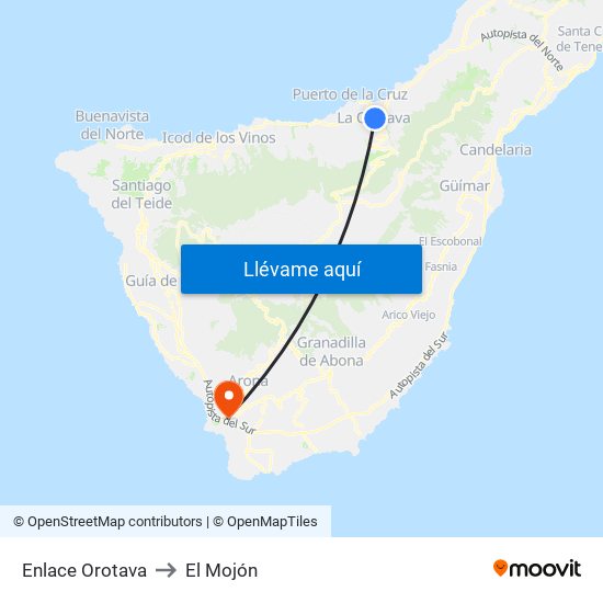 Enlace Orotava to El Mojón map