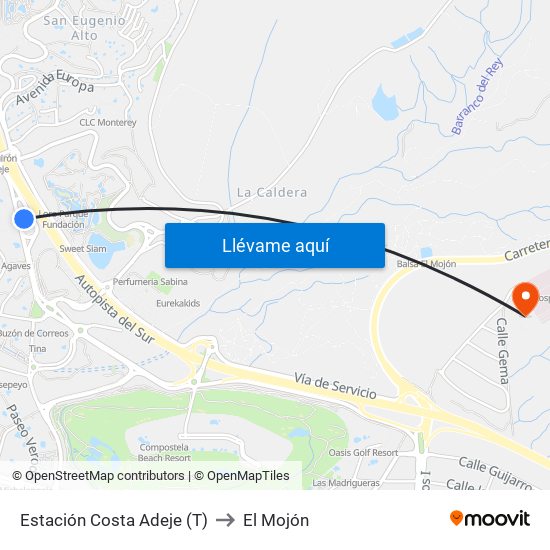 Estación Costa Adeje (T) to El Mojón map