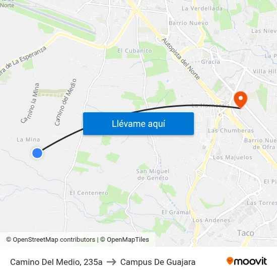 Camino Del Medio, 235a to Campus De Guajara map
