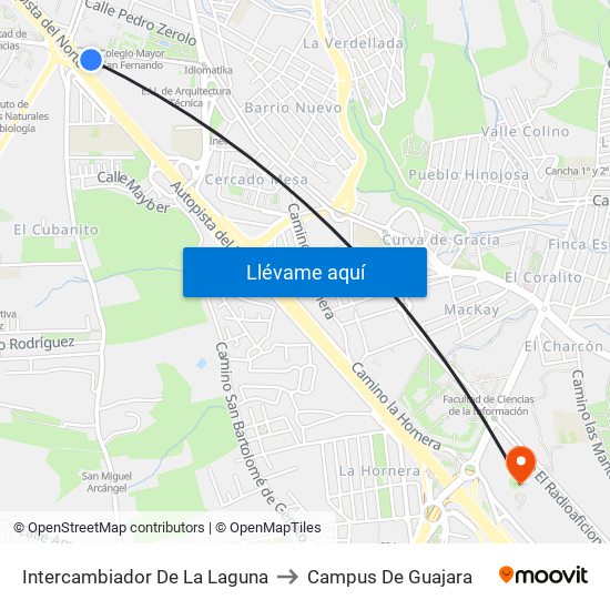 Intercambiador De La Laguna to Campus De Guajara map