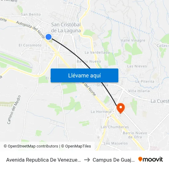 Avenida Republica De Venezuela, 2 to Campus De Guajara map