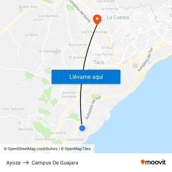 Ayoze to Campus De Guajara map