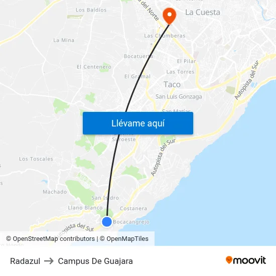 Radazul to Campus De Guajara map