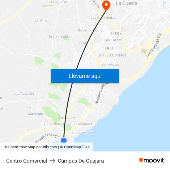 Centro Comercial to Campus De Guajara map