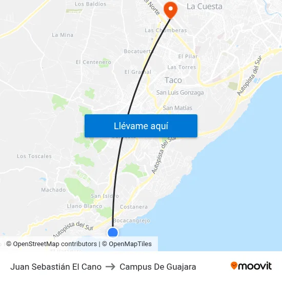Juan Sebastián El Cano to Campus De Guajara map