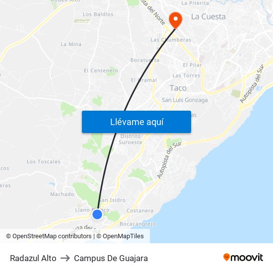 Radazul Alto to Campus De Guajara map