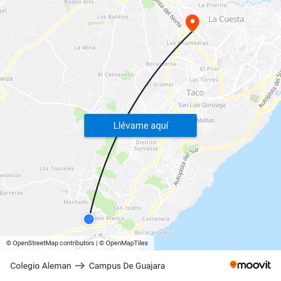 Colegio Aleman to Campus De Guajara map