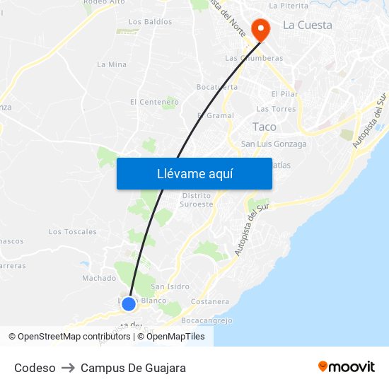 Codeso to Campus De Guajara map