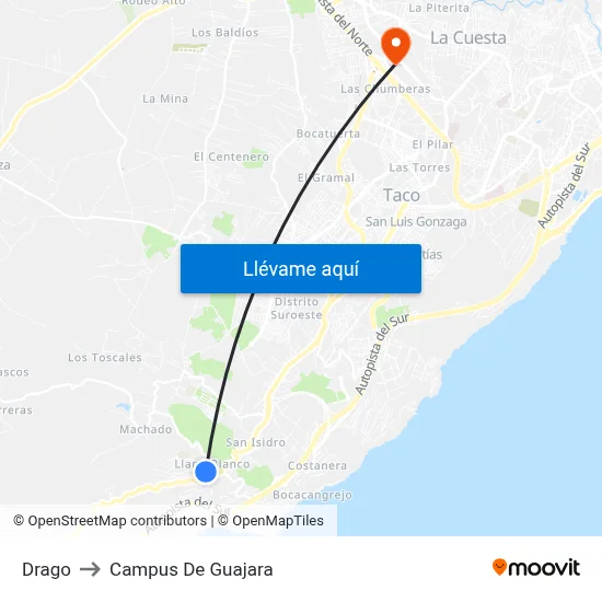 Drago to Campus De Guajara map