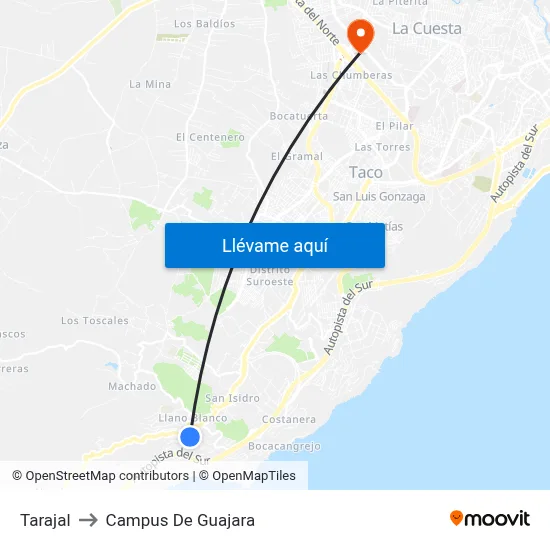 Tarajal to Campus De Guajara map
