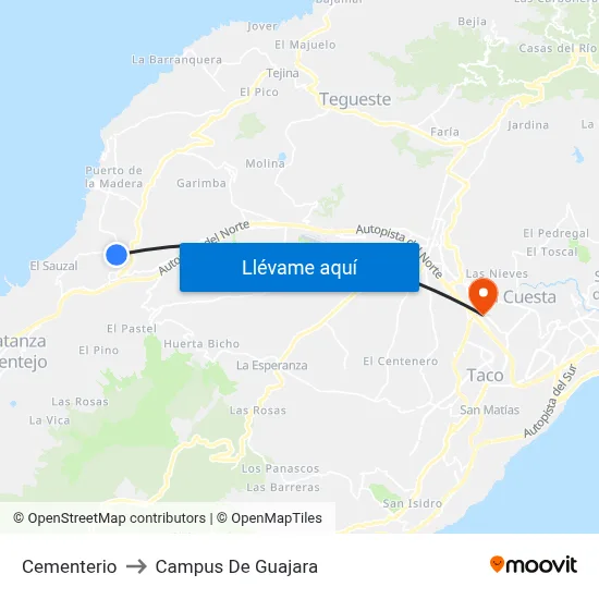 Cementerio to Campus De Guajara map