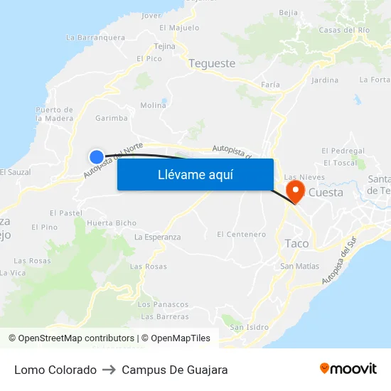 Lomo Colorado to Campus De Guajara map