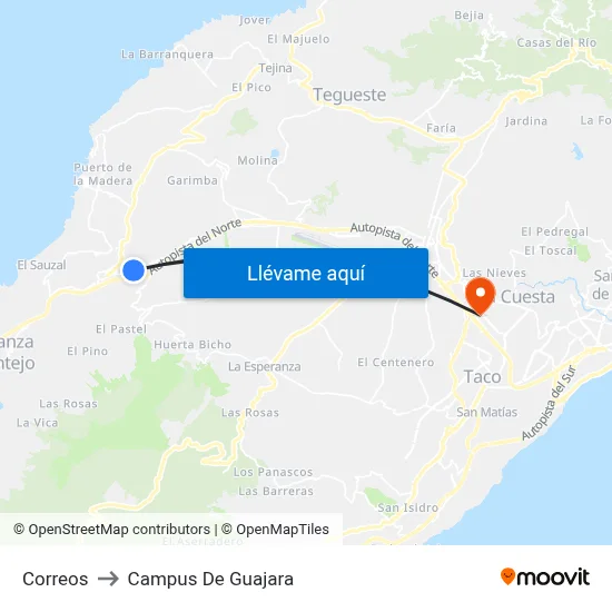 Correos to Campus De Guajara map