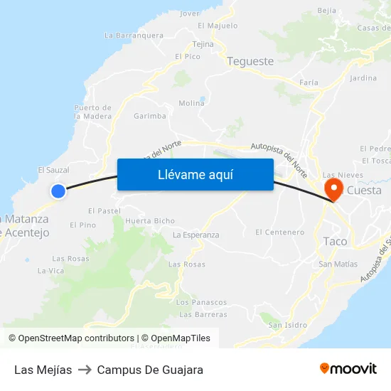Las Mejías to Campus De Guajara map