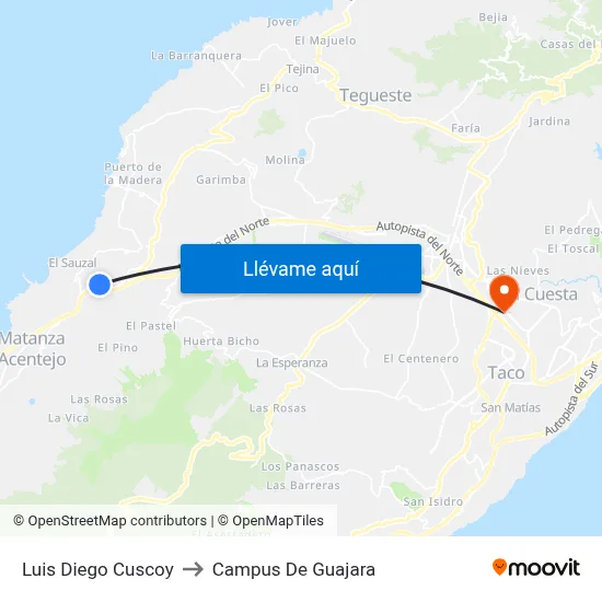 Luis Diego Cuscoy to Campus De Guajara map