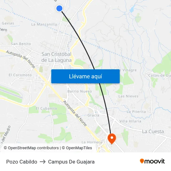 Pozo Cabildo to Campus De Guajara map