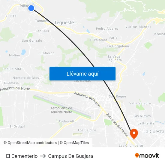 El Cementerio to Campus De Guajara map
