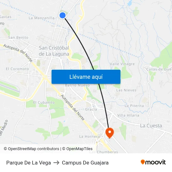 Parque De La Vega to Campus De Guajara map