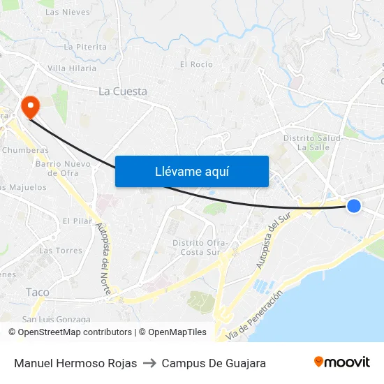 Manuel Hermoso Rojas to Campus De Guajara map