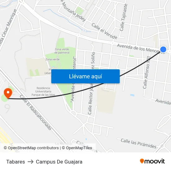 Tabares to Campus De Guajara map